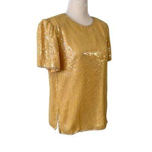 Jean for Joseph LeBon Blouse Top PM Vintage 1980s Yellow Gold Silk Sequined